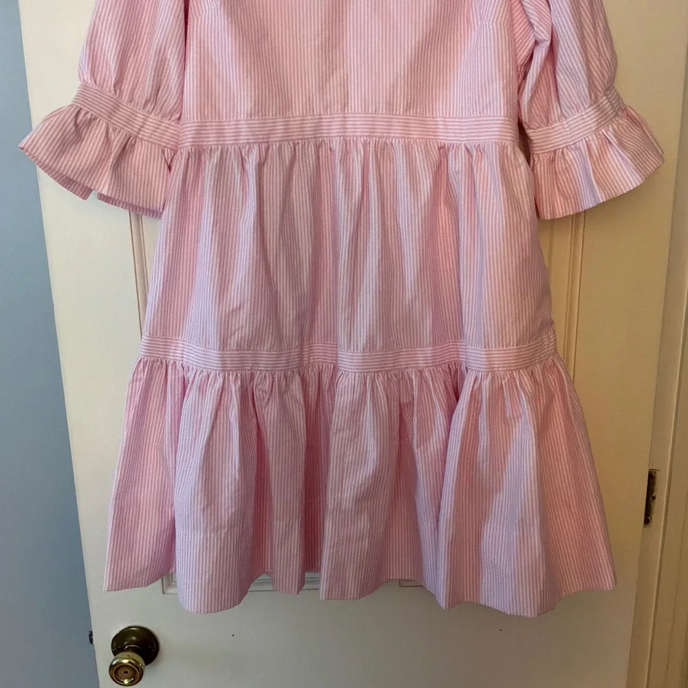 Gretchen Scott Pink Stripe Teardrop Dress Ruffle Tiered Preppy Coastal Small